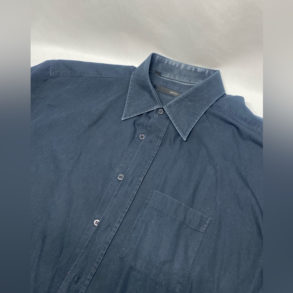 GUCCI Black Cotton Button Down Men's Fitted Dress Shirt 43/17 Made In Italy